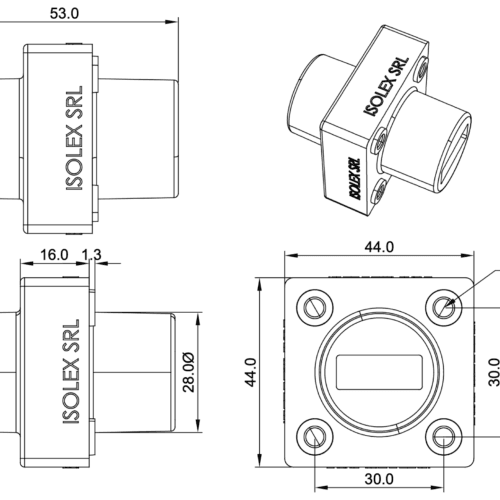 Ritning av teknisk komponent med mått