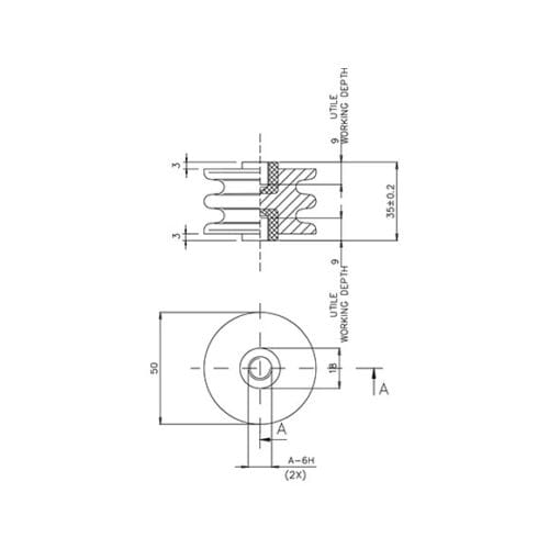 Teknisk ritning av mekanisk del med mått