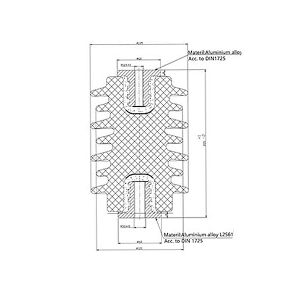 Teknisk ritning av en aluminiumkomponent.