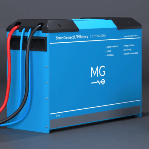 Blått SmartConnect LFP-batteri med anslutningskablar